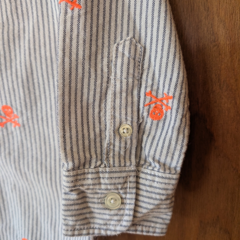 ☠️ Mini Boden Pinstriped Shirt with Embroidered Orange Skull Accents 5-6y - Picture 3 of 5